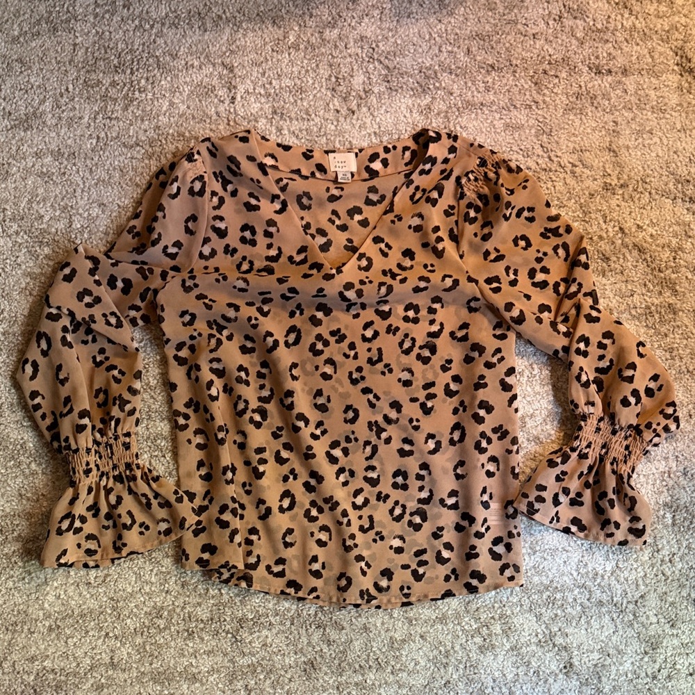 a new day Tan Leopard Print Blouse